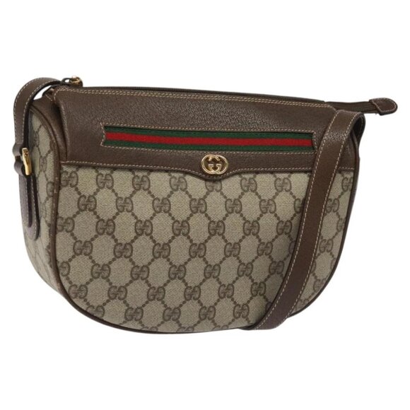 GUCCI GG Supreme Web Sherry Line Bag PVC Beige Gold 001 123 0918 Auth 115011 - Picture 1 of 14